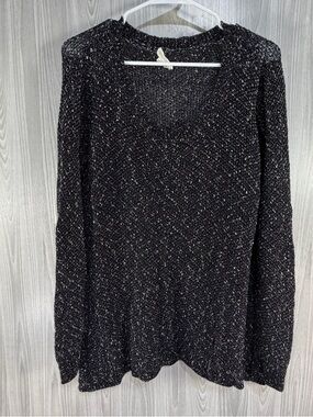 EILEEN FISHER Sweater Cotton Linen Blend Net Speckled Black Long Sleeve XL